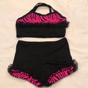 Hand made Pink and black crop top and shorts set